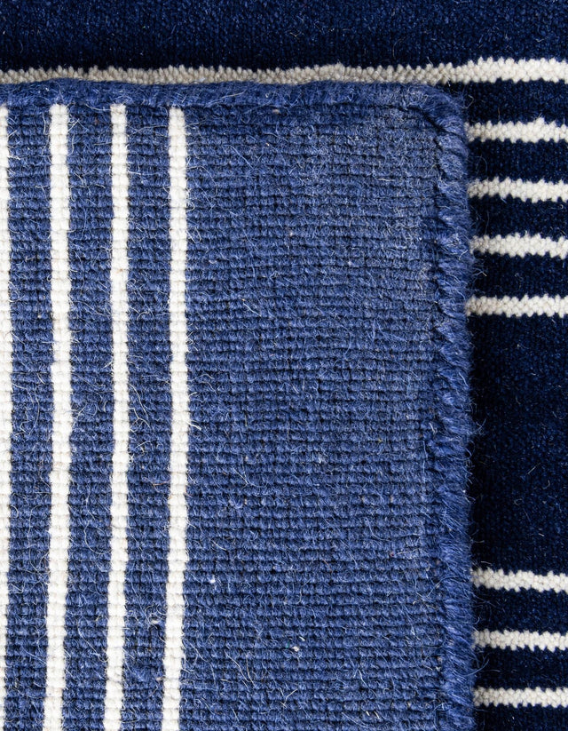 Cobalt Blue 2' 2 x 3' 1 Jill Zarin Striped Wool Rectangle Area Rug 80% Wool & 20% Cotton Hand Made Luxury All Natural Carpet for Interior Design for Sale at Rug Engine