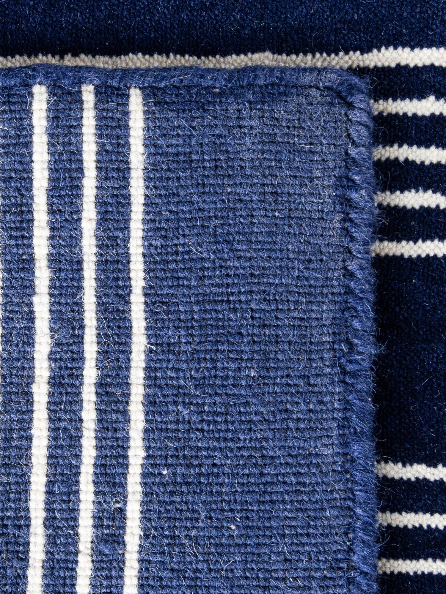 Cobalt Blue 5' 1 x 8' Jill Zarin Striped Wool Rectangle Area Rug 80% Wool & 20% Cotton Hand Made Luxury All Natural Carpet for Interior Design for Sale at Rug Engine