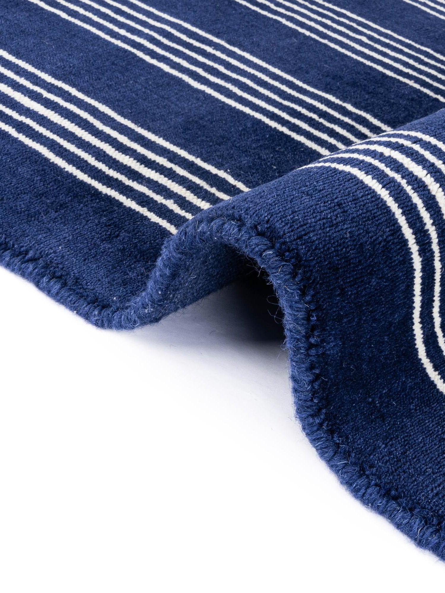 Cobalt Blue 4' 1 x 6' 1 Jill Zarin Striped Wool Rectangle Area Rug 80% Wool & 20% Cotton Hand Made Luxury All Natural Carpet for Interior Design for Sale at Rug Engine