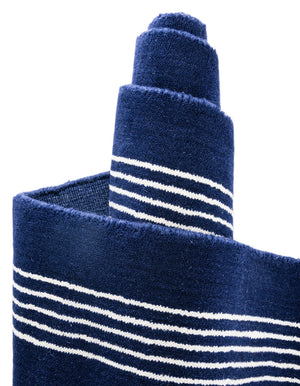 Cobalt Blue 10' x 14' 1 Jill Zarin Striped Wool Rectangle Area Rug 80% Wool & 20% Cotton Hand Made Luxury All Natural Carpet for Interior Design for Sale at Rug Engine