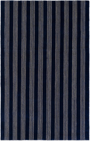 Cobalt Blue 5' 1 x 8' Jill Zarin Striped Wool Rectangle Area Rug 80% Wool & 20% Cotton Hand Made Luxury All Natural Carpet for Interior Design for Sale at Rug Engine