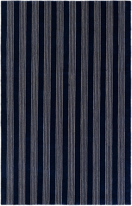 Cobalt Blue 5' 1 x 8' Jill Zarin Striped Wool Rectangle Area Rug 80% Wool & 20% Cotton Hand Made Luxury All Natural Carpet for Interior Design for Sale at Rug Engine