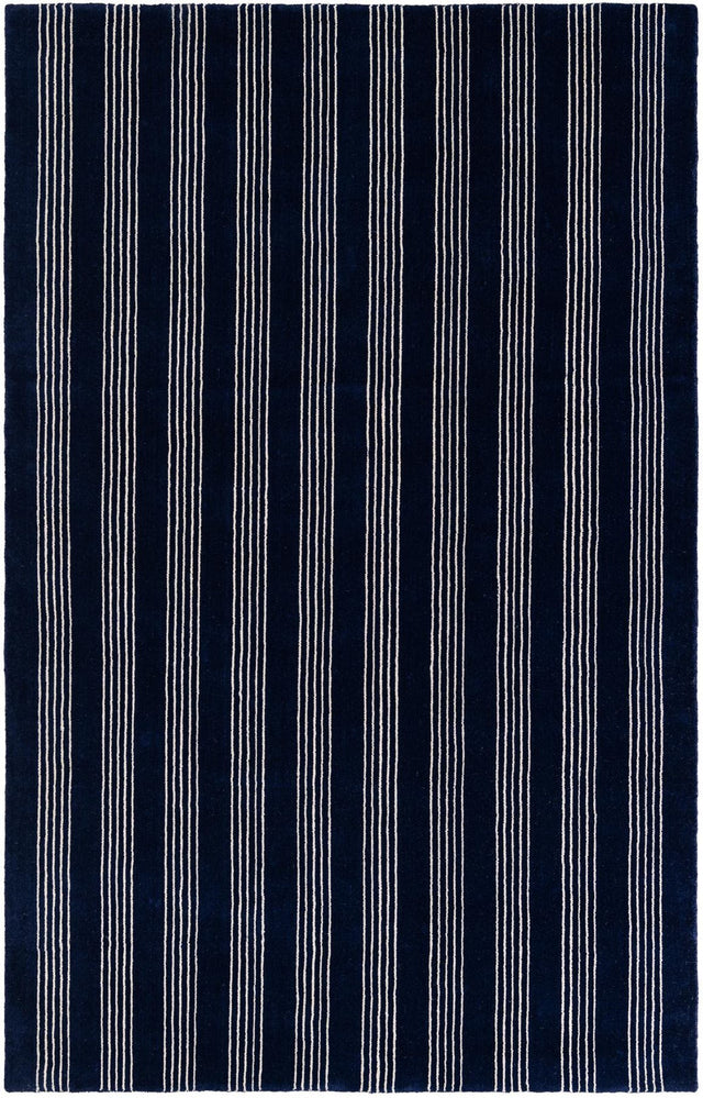 Cobalt Blue 5' 1 x 8' Jill Zarin Striped Wool Rectangle Area Rug 80% Wool & 20% Cotton Hand Made Luxury All Natural Carpet for Interior Design for Sale at Rug Engine
