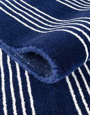 Cobalt Blue 3' 3 x 12' Jill Zarin Striped Wool Runner Area Rug 80% Wool & 20% Cotton Hand Made Luxury All Natural Carpet for Interior Design for Sale at Rug Engine