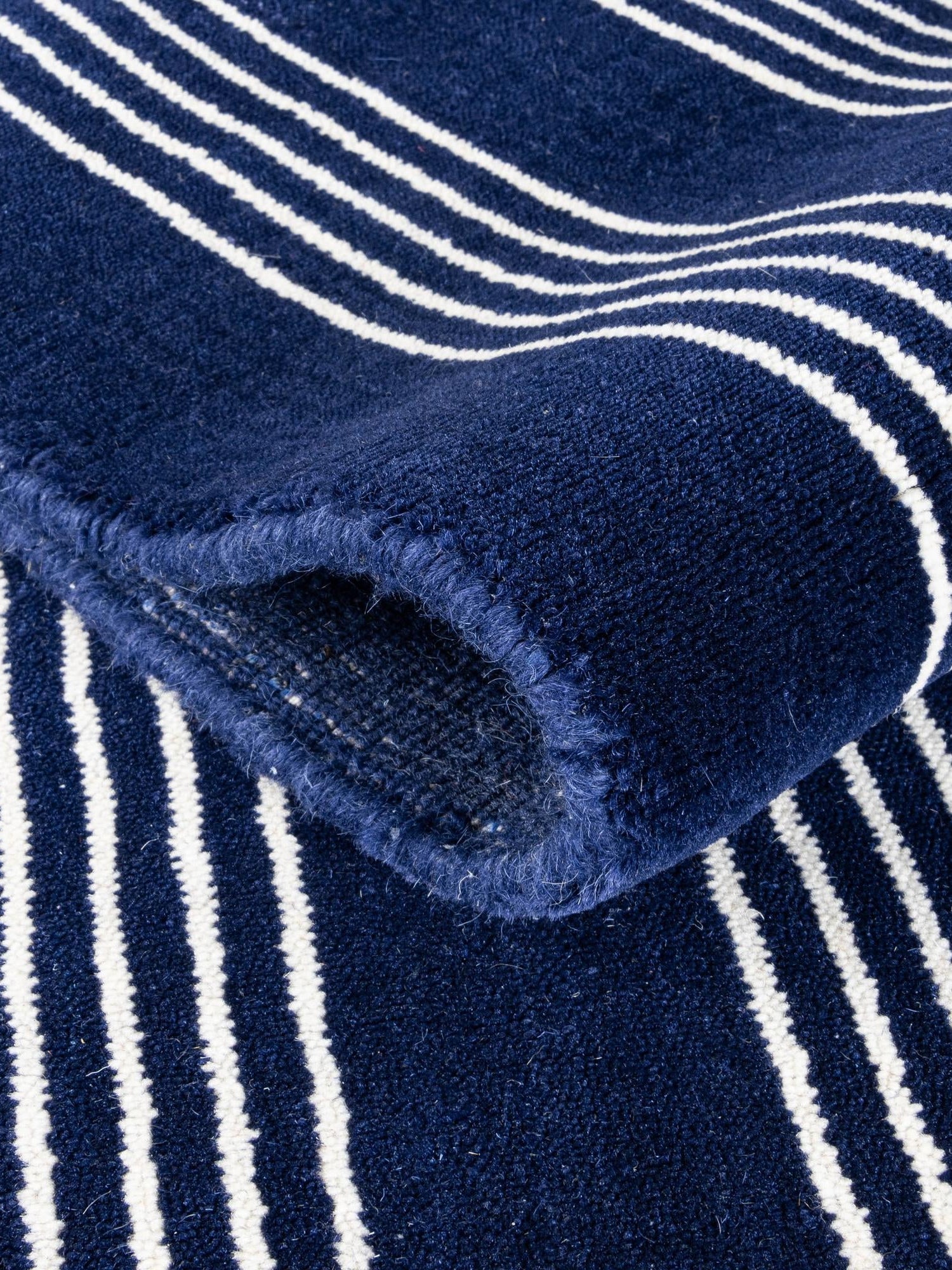 Cobalt Blue 2' 7 x 8' Jill Zarin Striped Wool Runner Area Rug 80% Wool & 20% Cotton Hand Made Luxury All Natural Carpet for Interior Design for Sale at Rug Engine