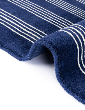 Cobalt Blue 3' 3 x 12' Jill Zarin Striped Wool Runner Area Rug 80% Wool & 20% Cotton Hand Made Luxury All Natural Carpet for Interior Design for Sale at Rug Engine