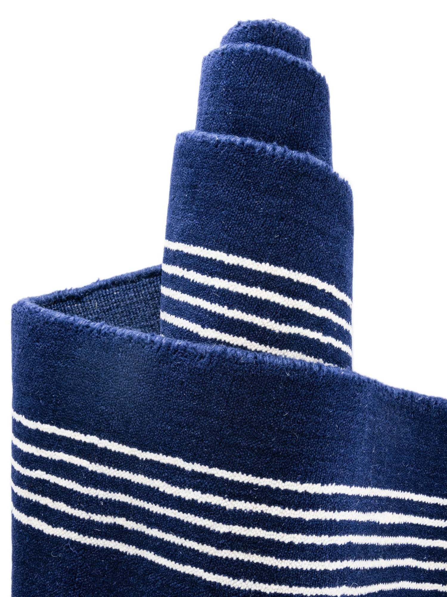 Cobalt Blue 3' 3 x 12' Jill Zarin Striped Wool Runner Area Rug 80% Wool & 20% Cotton Hand Made Luxury All Natural Carpet for Interior Design for Sale at Rug Engine