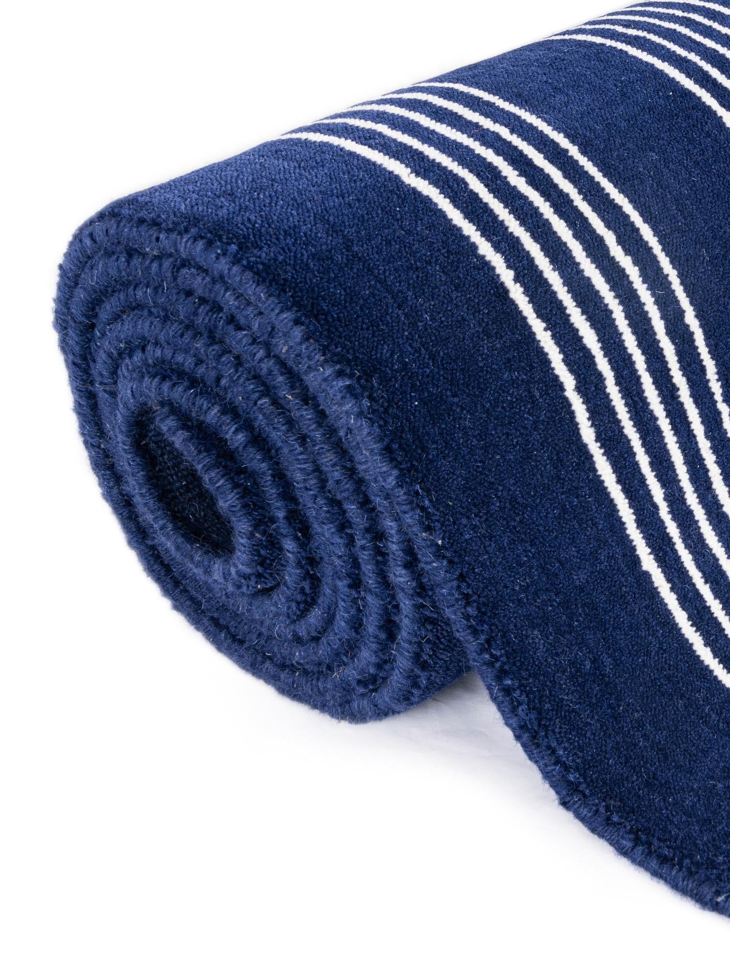 Cobalt Blue 3' 3 x 12' Jill Zarin Striped Wool Runner Area Rug 80% Wool & 20% Cotton Hand Made Luxury All Natural Carpet for Interior Design for Sale at Rug Engine
