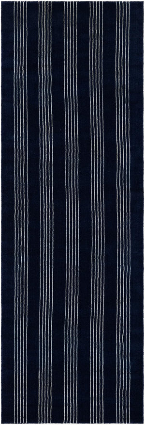 Cobalt Blue 2' 7 x 8' Jill Zarin Striped Wool Runner Area Rug 80% Wool & 20% Cotton Hand Made Luxury All Natural Carpet for Interior Design for Sale at Rug Engine