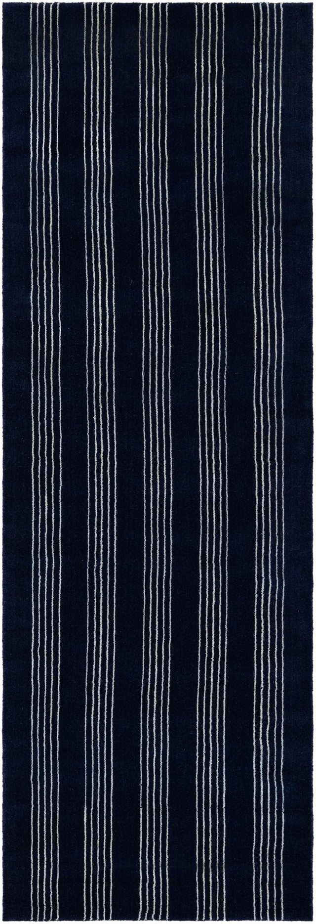 Cobalt Blue 2' 7 x 8' Jill Zarin Striped Wool Runner Area Rug 80% Wool & 20% Cotton Hand Made Luxury All Natural Carpet for Interior Design for Sale at Rug Engine