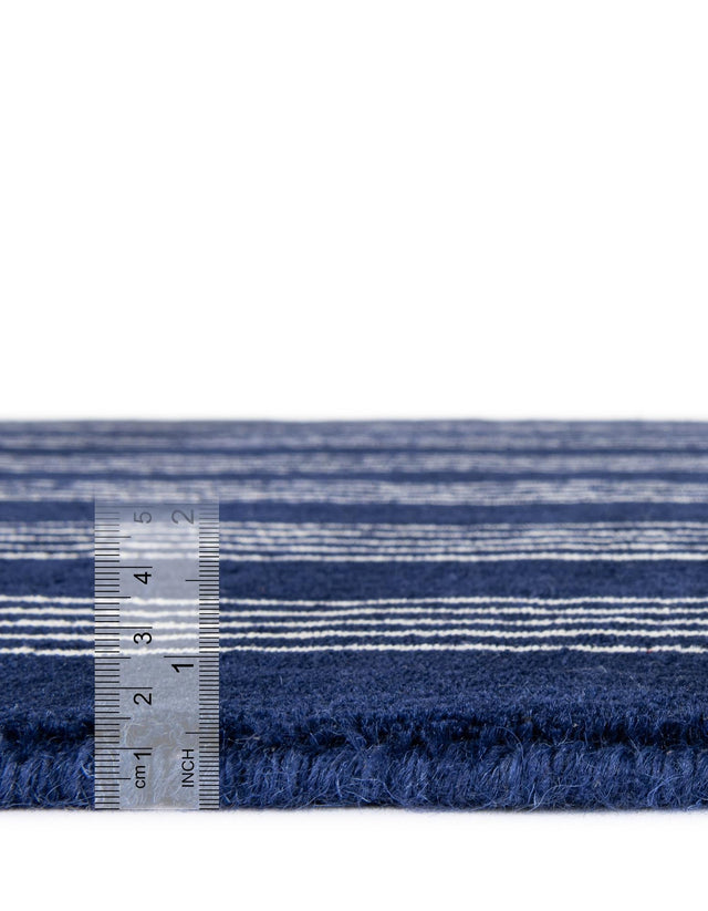 Cobalt Blue 5' 1 x 5' 1 Jill Zarin Striped Wool Square Area Rug 80% Wool & 20% Cotton Hand Made Luxury All Natural Carpet for Interior Design for Sale at Rug Engine