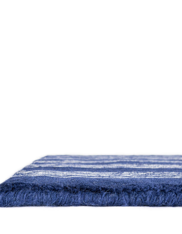 Cobalt Blue 5' 1 x 5' 1 Jill Zarin Striped Wool Square Area Rug 80% Wool & 20% Cotton Hand Made Luxury All Natural Carpet for Interior Design for Sale at Rug Engine