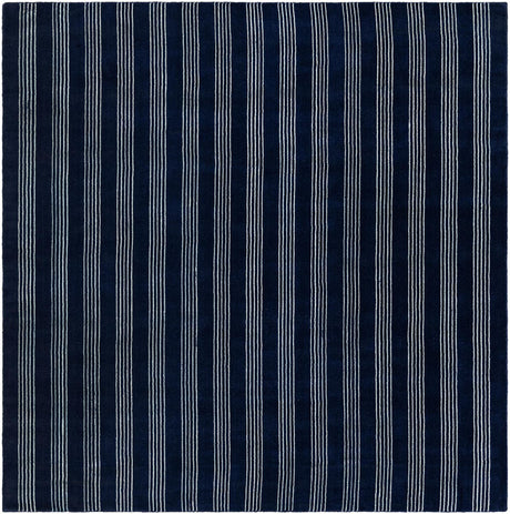 Cobalt Blue 7' 10 x 7' 10 Jill Zarin Striped Wool Square Area Rug 80% Wool & 20% Cotton Hand Made Luxury All Natural Carpet for Interior Design for Sale at Rug Engine