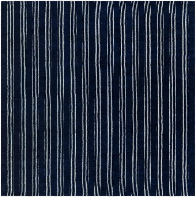 Cobalt Blue 7' 10 x 7' 10 Jill Zarin Striped Wool Square Area Rug 80% Wool & 20% Cotton Hand Made Luxury All Natural Carpet for Interior Design for Sale at Rug Engine