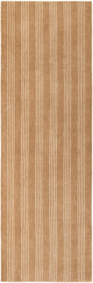 Latte Brown 3' 3 x 10' Jill Zarin Striped Wool Runner Area Rug 80% Wool & 20% Cotton Hand Made Luxury All Natural Carpet for Interior Design for Sale at Rug Engine