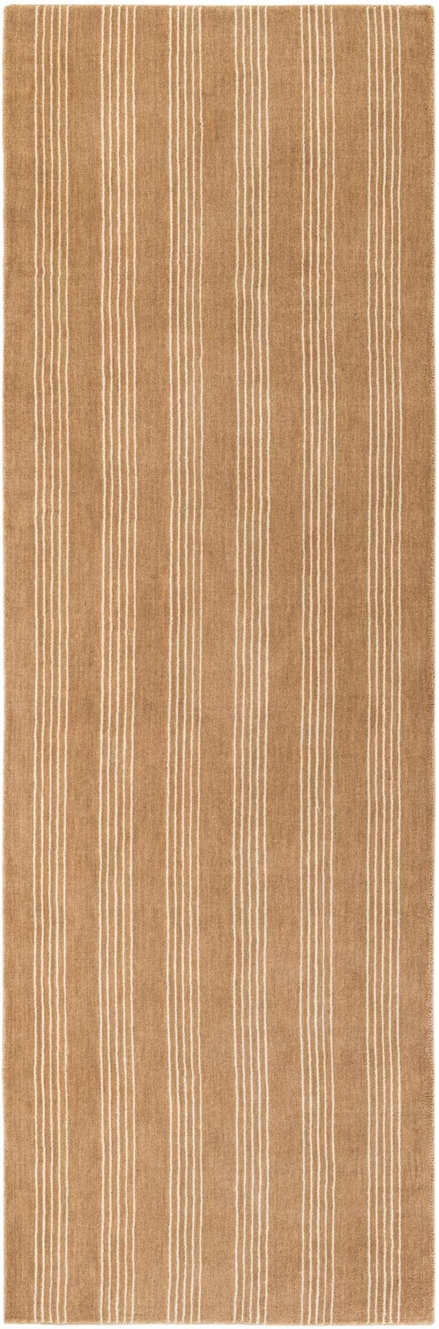 Latte Brown 3' 3 x 10' Jill Zarin Striped Wool Runner Area Rug 80% Wool & 20% Cotton Hand Made Luxury All Natural Carpet for Interior Design for Sale at Rug Engine