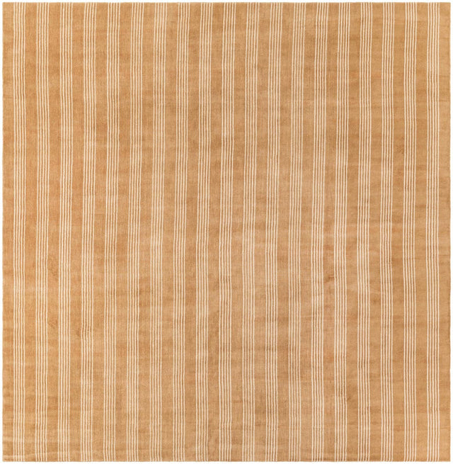 Latte Brown 10' x 10' Jill Zarin Striped Wool Square Area Rug 80% Wool & 20% Cotton Hand Made Luxury All Natural Carpet for Interior Design for Sale at Rug Engine