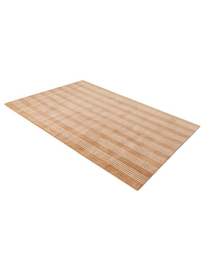 Latte Brown 4' 1 x 6' 1 Jill Zarin Striped Wool Rectangle Area Rug 80% Wool & 20% Cotton Hand Made Luxury All Natural Carpet for Interior Design for Sale at Rug Engine