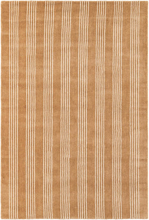 Latte Brown 4' 1 x 6' 1 Jill Zarin Striped Wool Rectangle Area Rug 80% Wool & 20% Cotton Hand Made Luxury All Natural Carpet for Interior Design for Sale at Rug Engine