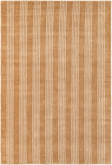 Latte Brown 4' 1 x 6' 1 Jill Zarin Striped Wool Rectangle Area Rug 80% Wool & 20% Cotton Hand Made Luxury All Natural Carpet for Interior Design for Sale at Rug Engine
