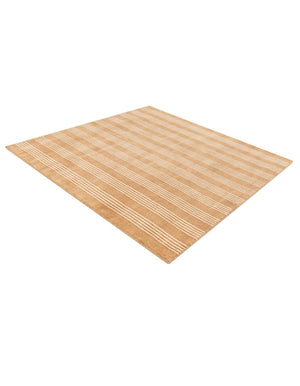 Latte Brown 5' 1 x 5' 1 Jill Zarin Striped Wool Square Area Rug 80% Wool & 20% Cotton Hand Made Luxury All Natural Carpet for Interior Design for Sale at Rug Engine
