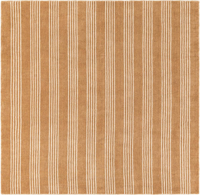 Latte Brown 5' 1 x 5' 1 Jill Zarin Striped Wool Square Area Rug 80% Wool & 20% Cotton Hand Made Luxury All Natural Carpet for Interior Design for Sale at Rug Engine