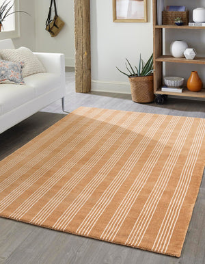 Latte Brown 3' 3 x 5' 3 Jill Zarin Striped Wool Rectangle Area Rug 80% Wool & 20% Cotton Hand Made Luxury All Natural Carpet for Interior Design for Sale at Rug Engine