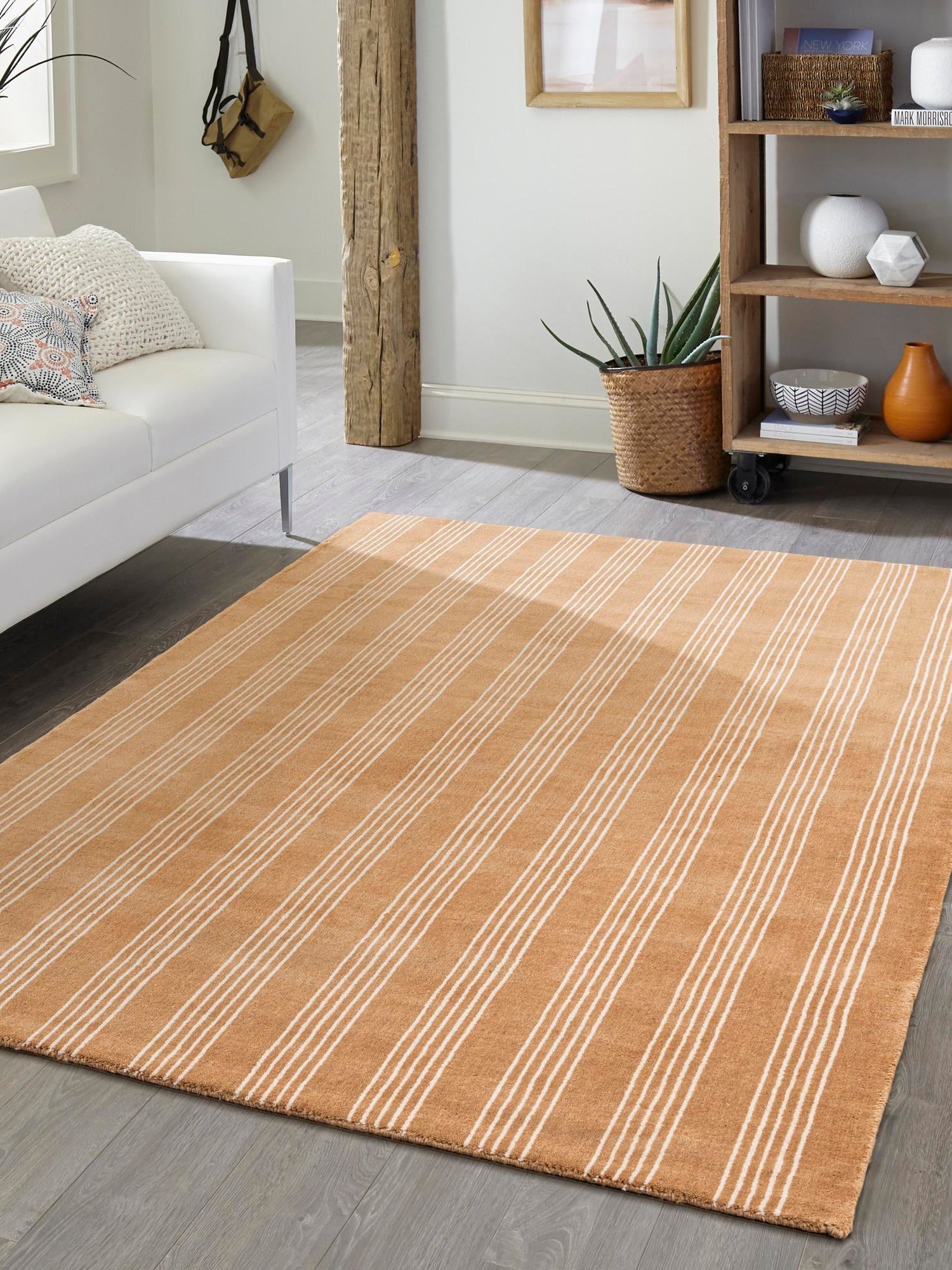 Latte Brown 10' x 14' 1 Jill Zarin Striped Wool Rectangle Area Rug 80% Wool & 20% Cotton Hand Made Luxury All Natural Carpet for Interior Design for Sale at Rug Engine
