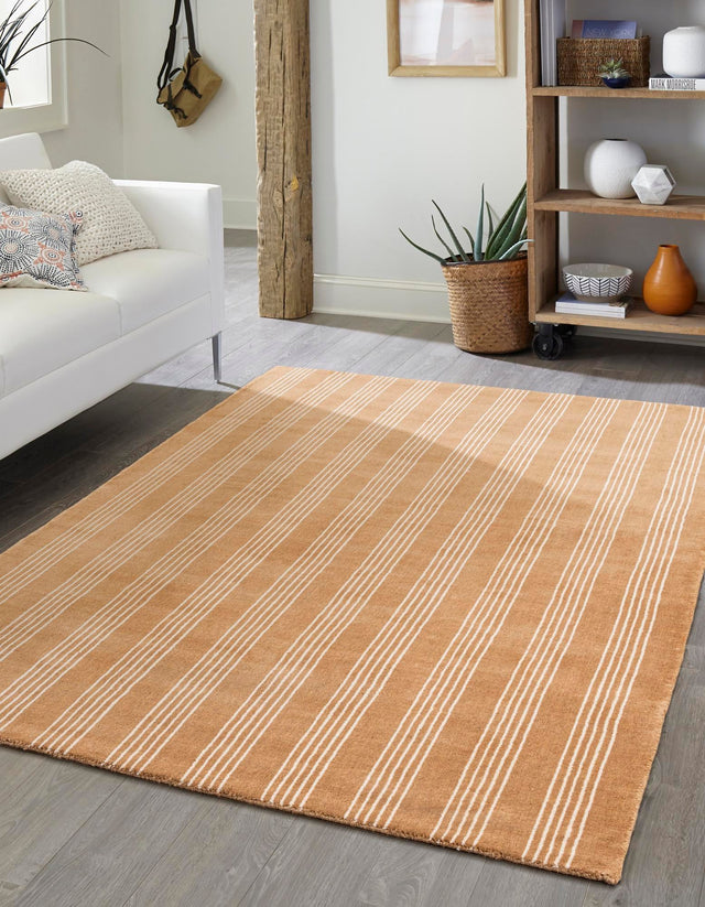 Latte Brown 7' 10 x 10' Jill Zarin Striped Wool Rectangle Area Rug 80% Wool & 20% Cotton Hand Made Luxury All Natural Carpet for Interior Design for Sale at Rug Engine