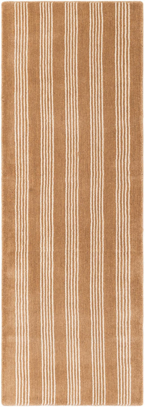 Latte Brown 2' x 6' 1 Jill Zarin Striped Wool Runner Area Rug 80% Wool & 20% Cotton Hand Made Luxury All Natural Carpet for Interior Design for Sale at Rug Engine