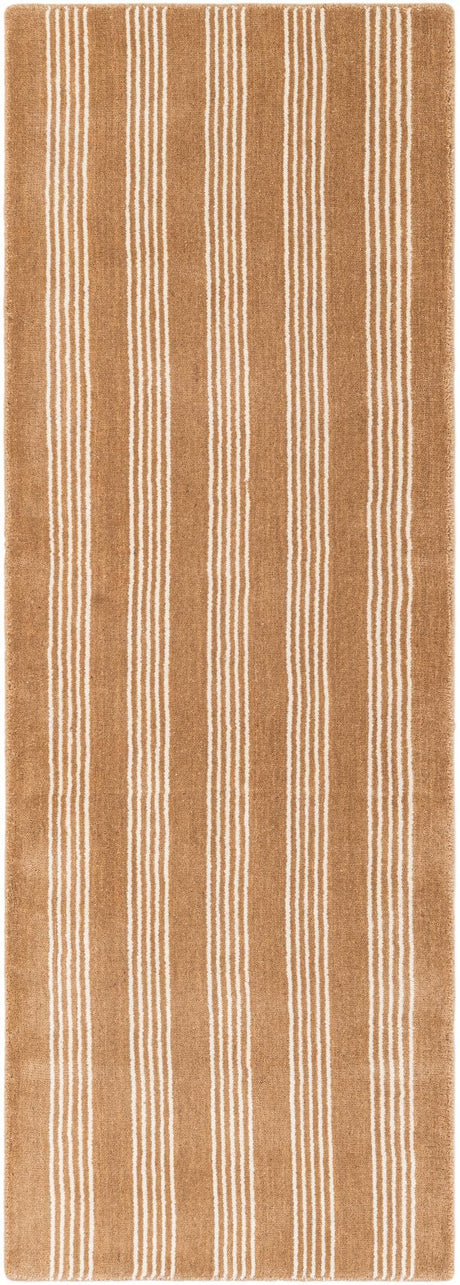 Latte Brown 2' x 6' 1 Jill Zarin Striped Wool Runner Area Rug 80% Wool & 20% Cotton Hand Made Luxury All Natural Carpet for Interior Design for Sale at Rug Engine