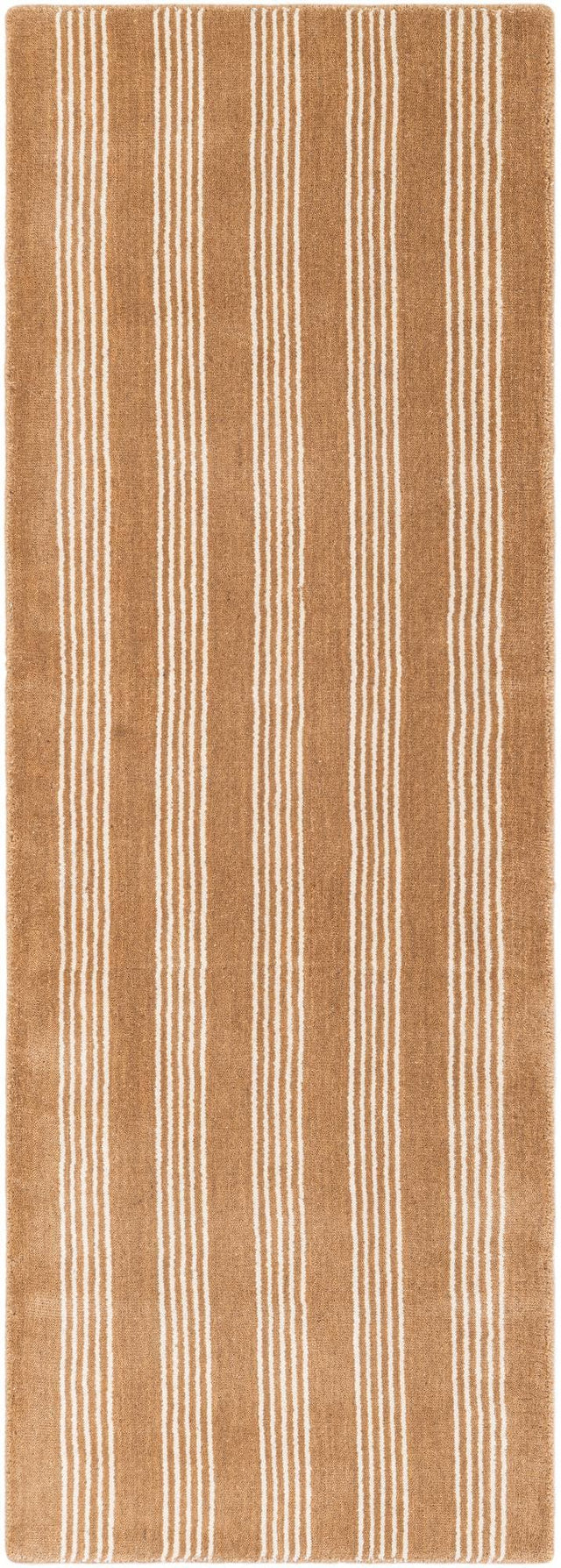 Latte Brown 2' x 6' 1 Jill Zarin Striped Wool Runner Area Rug 80% Wool & 20% Cotton Hand Made Luxury All Natural Carpet for Interior Design for Sale at Rug Engine