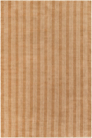 Latte Brown 6' 1 x 9' Jill Zarin Striped Wool Rectangle Area Rug 80% Wool & 20% Cotton Hand Made Luxury All Natural Carpet for Interior Design for Sale at Rug Engine