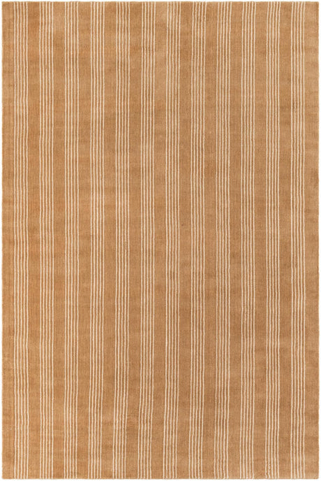 Latte Brown 6' 1 x 9' Jill Zarin Striped Wool Rectangle Area Rug 80% Wool & 20% Cotton Hand Made Luxury All Natural Carpet for Interior Design for Sale at Rug Engine