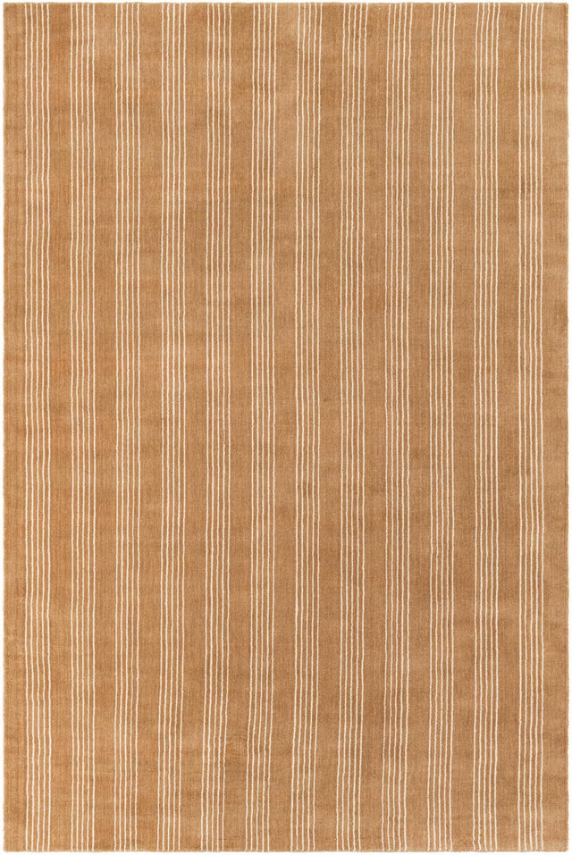 Latte Brown 6' 1 x 9' Jill Zarin Striped Wool Rectangle Area Rug 80% Wool & 20% Cotton Hand Made Luxury All Natural Carpet for Interior Design for Sale at Rug Engine