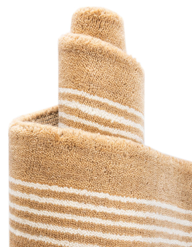 Latte Brown 7' 10 x 7' 10 Jill Zarin Striped Wool Square Area Rug 80% Wool & 20% Cotton Hand Made Luxury All Natural Carpet for Interior Design for Sale at Rug Engine