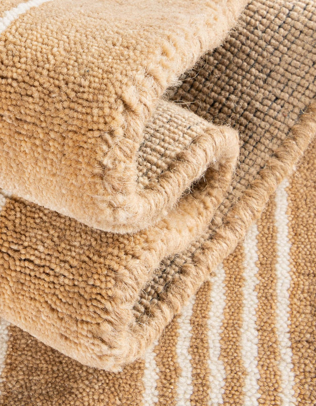 Latte Brown 7' 10 x 7' 10 Jill Zarin Striped Wool Square Area Rug 80% Wool & 20% Cotton Hand Made Luxury All Natural Carpet for Interior Design for Sale at Rug Engine