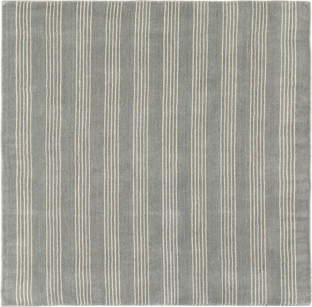 Earl Gray 5' 1 x 5' 1 Jill Zarin Striped Wool Square Area Rug 80% Wool & 20% Cotton Hand Made Luxury All Natural Carpet for Interior Design for Sale at Rug Engine