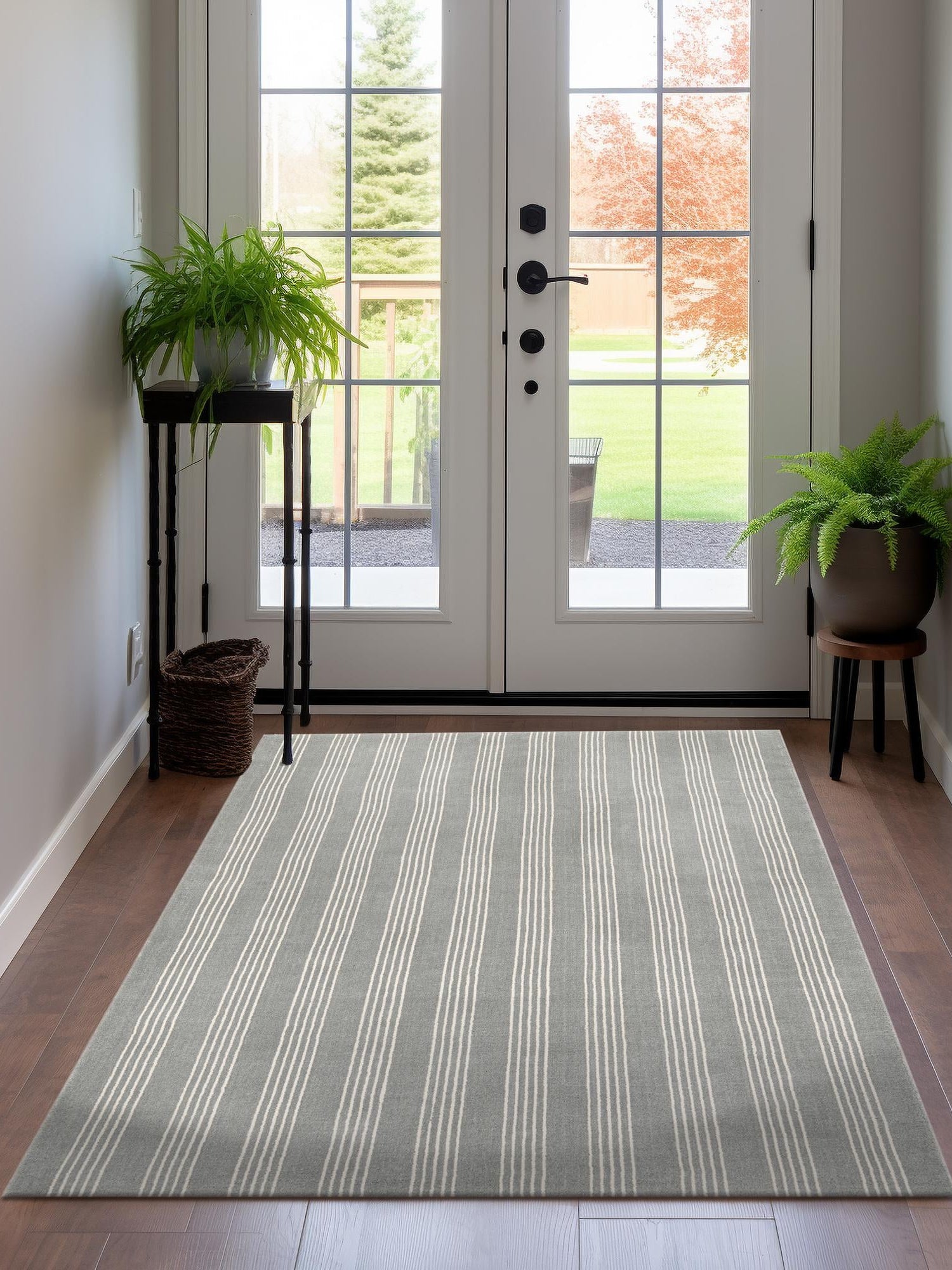 Earl Gray 2' 2 x 3' 1 Jill Zarin Striped Wool Rectangle Area Rug 80% Wool & 20% Cotton Hand Made Luxury All Natural Carpet for Interior Design for Sale at Rug Engine