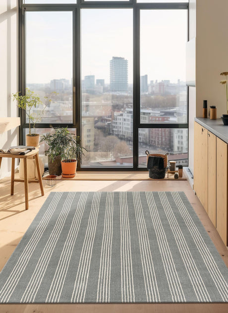 Earl Gray 3' 3 x 5' 3 Jill Zarin Striped Wool Rectangle Area Rug 80% Wool & 20% Cotton Hand Made Luxury All Natural Carpet for Interior Design for Sale at Rug Engine
