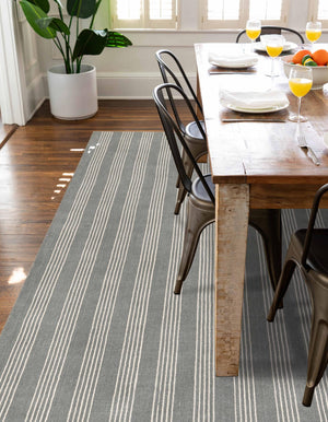 Earl Gray 5' 1 x 8' Jill Zarin Striped Wool Rectangle Area Rug 80% Wool & 20% Cotton Hand Made Luxury All Natural Carpet for Interior Design for Sale at Rug Engine