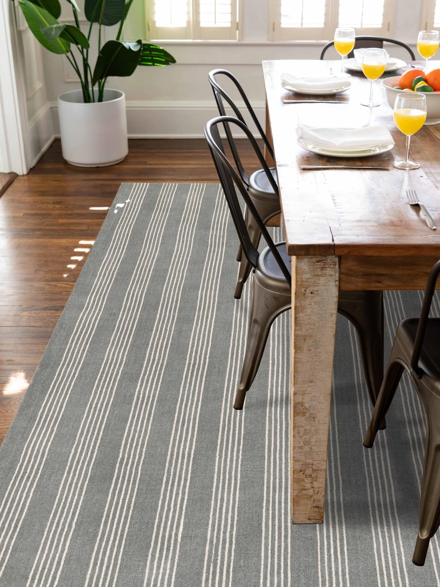Earl Gray 3' 3 x 5' 3 Jill Zarin Striped Wool Rectangle Area Rug 80% Wool & 20% Cotton Hand Made Luxury All Natural Carpet for Interior Design for Sale at Rug Engine