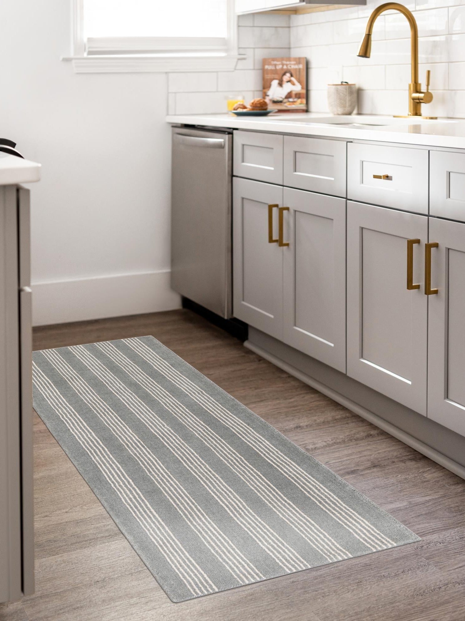 Earl Gray 3' 3 x 12' Jill Zarin Striped Wool Runner Area Rug 80% Wool & 20% Cotton Hand Made Luxury All Natural Carpet for Interior Design for Sale at Rug Engine