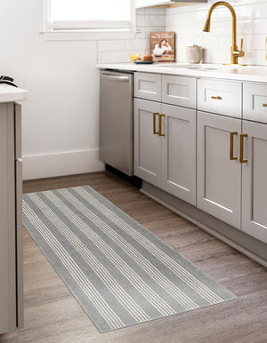 Earl Gray 3' 3 x 12' Jill Zarin Striped Wool Runner Area Rug 80% Wool & 20% Cotton Hand Made Luxury All Natural Carpet for Interior Design for Sale at Rug Engine
