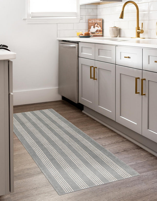 Earl Gray 3' 3 x 10' Jill Zarin Striped Wool Runner Area Rug 80% Wool & 20% Cotton Hand Made Luxury All Natural Carpet for Interior Design for Sale at Rug Engine