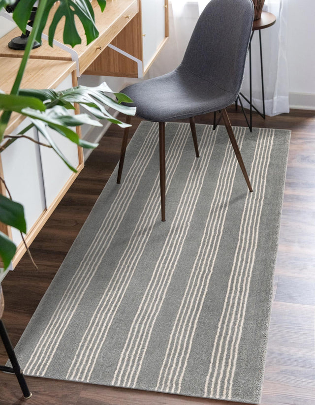 Earl Gray 2' x 4' 1 Jill Zarin Striped Wool Runner Area Rug 80% Wool & 20% Cotton Hand Made Luxury All Natural Carpet for Interior Design for Sale at Rug Engine