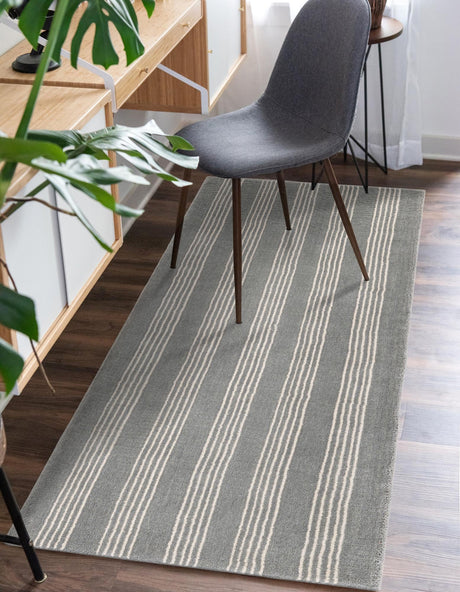 Earl Gray 2' 7 x 8' Jill Zarin Striped Wool Runner Area Rug 80% Wool & 20% Cotton Hand Made Luxury All Natural Carpet for Interior Design for Sale at Rug Engine