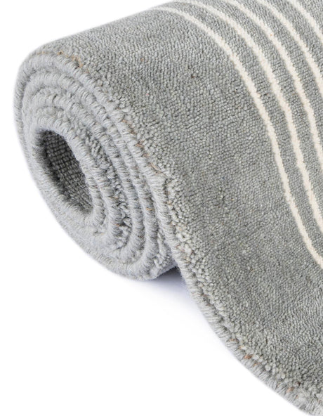 Earl Gray 5' 1 x 5' 1 Jill Zarin Striped Wool Square Area Rug 80% Wool & 20% Cotton Hand Made Luxury All Natural Carpet for Interior Design for Sale at Rug Engine