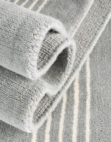 Earl Gray 5' 1 x 5' 1 Jill Zarin Striped Wool Square Area Rug 80% Wool & 20% Cotton Hand Made Luxury All Natural Carpet for Interior Design for Sale at Rug Engine