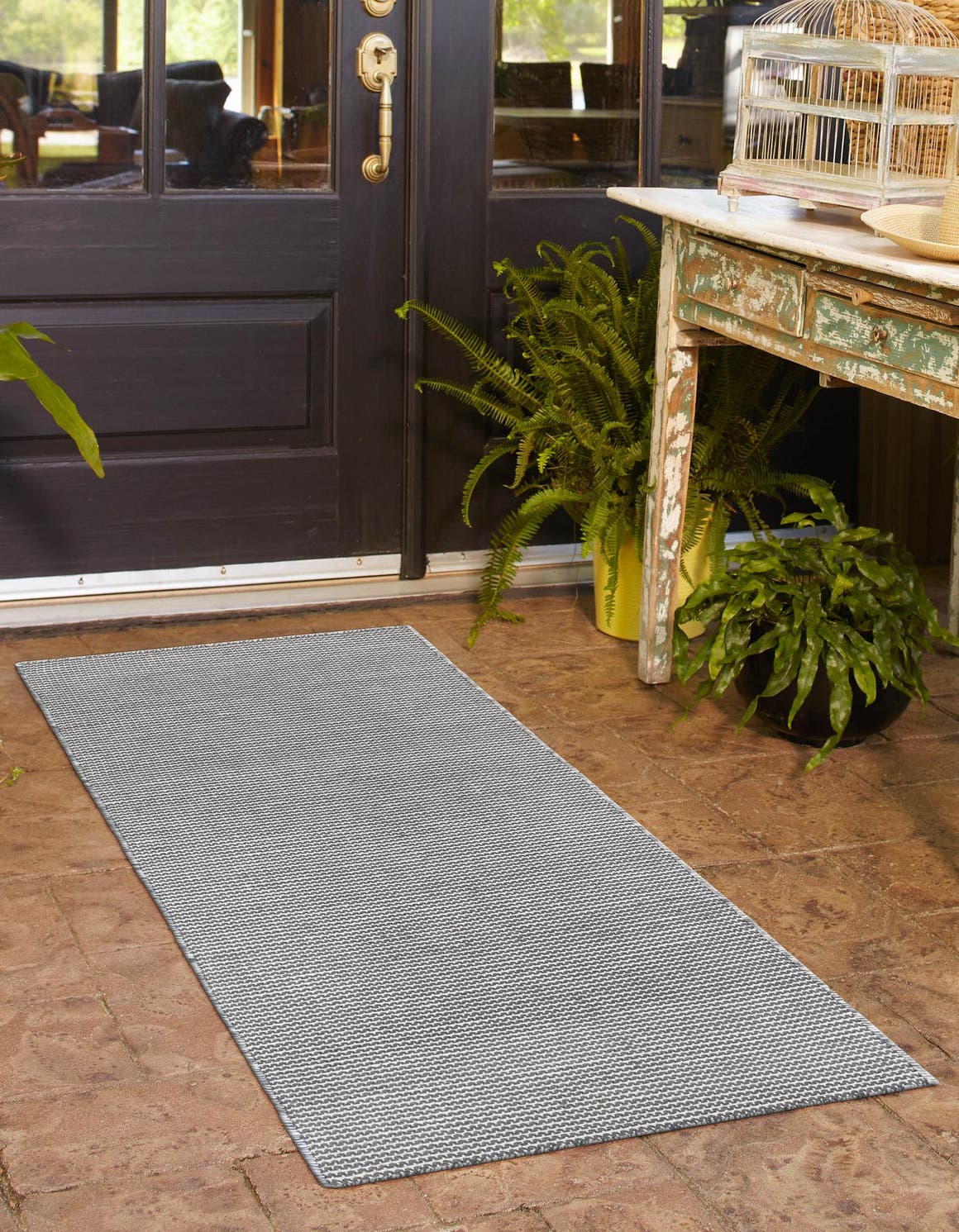 Silver Stars 2' 7 x 10' Jill Zarin Palm Springs Outdoor Runner Area Rug Weather Resistant for Patio, Deck, Terrace, Balcony, Porch Hand Made 100% PET Polyester Outside Carpet for Sale at Rug Engine